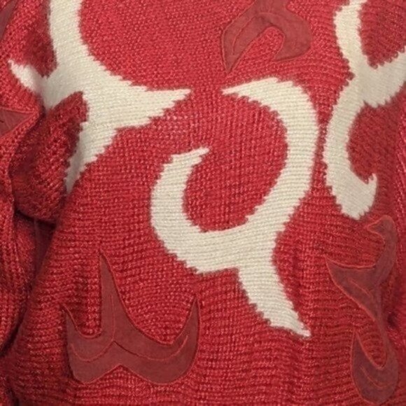 Vintage 80s 90s Ginenne Pullover Sweater Medium Angora Red Suede Crewneck - Picture 4 of 7